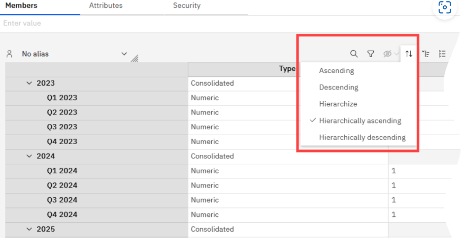 Sort hierarchy members in the dimension editor in PAW 2.1.4